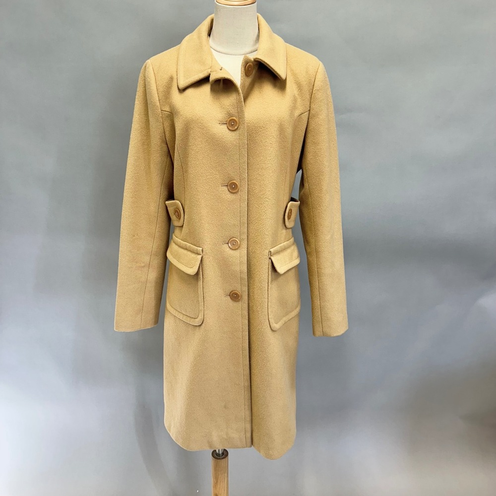 Moda‎ International Wool Blend Camel Tan Button Front Coat Women's Size 12Tall